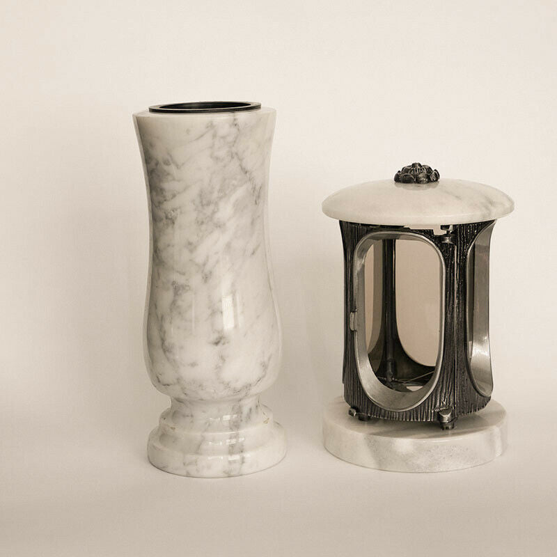 Grabschmuck Set Marmor: Laterne & Vase Massive Steinmetz Qualität