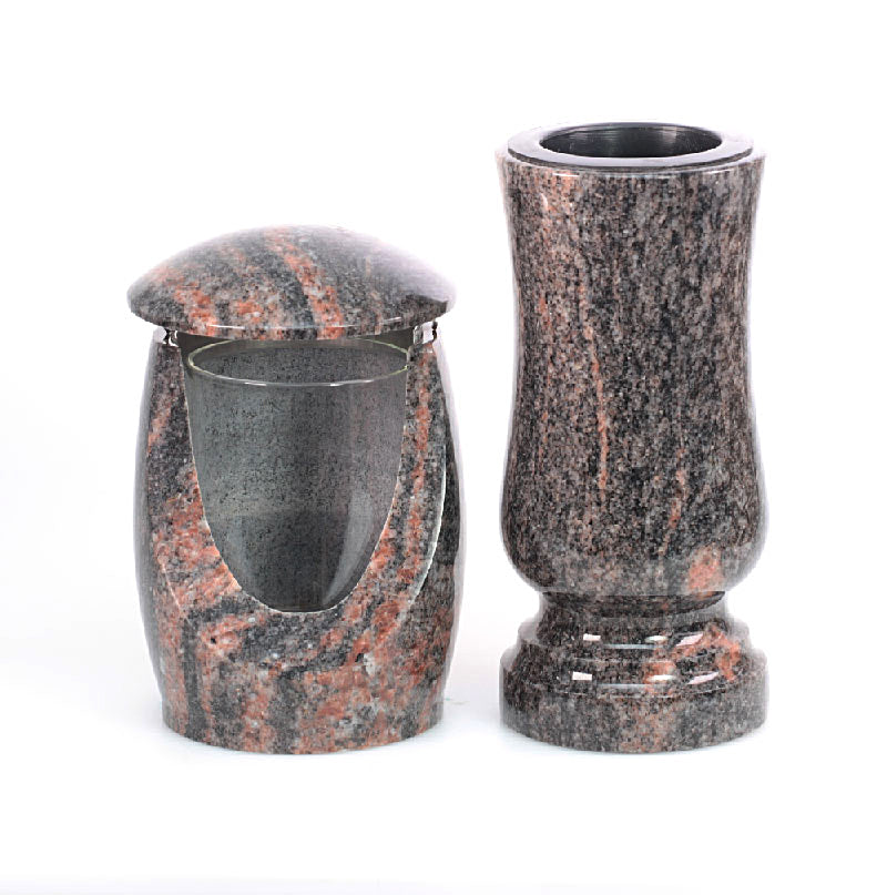 Grablaterne Grabvase Set aus Granit – Himalaya