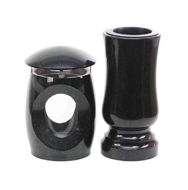 Grablaterne Grabvase Set aus Granit – Schwedisch Black