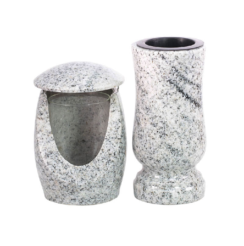 Grablaterne Grabvase Set aus Granit – Viscont White