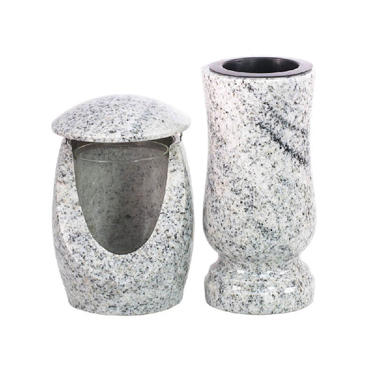 Grablaterne Grabvase Set aus Granit – Viscont White