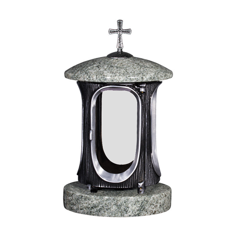Grablaterne Klassisch Spitz aus Granit Verde Marina mit Kreuz