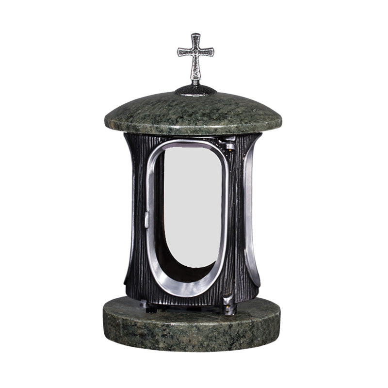 Grablaterne Klassisch Spitz aus Granit Verde Bahia mit Kreuz