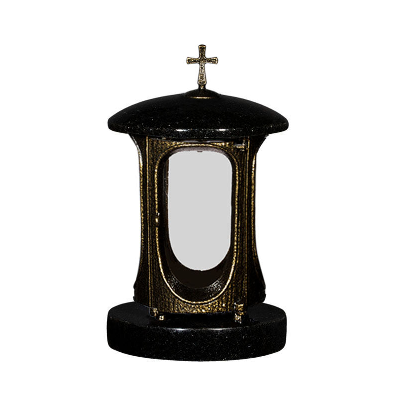 Grablaterne aus Granit Antik – Schwedisch Black mit Kreuz