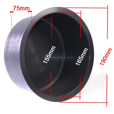 Maßabbildung Schaleneinsatz: Außenrand 190 mm, Öffnung 165 mm, Boden 155 mm, Höhe 75 mm